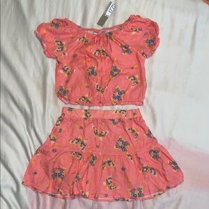 1755 Peach Floral Two-Piece Set Girls Size XL NEW